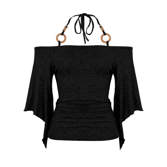 Ring Accent Off-Shoulder Ruched Top