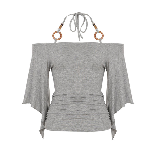Ring Accent Off-Shoulder Ruched Top